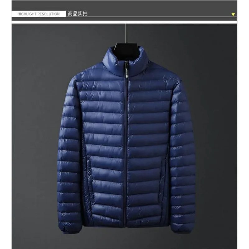 Autumn Winter Coat Men Lightweight Windproof Down Cotton Jacket Slim Windbreaker Long Sleeve Zipper Stand Collar Brand Warm