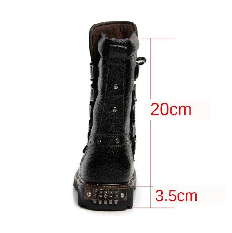 Winter Men Motorcycle Boots Mid-Calf Punk Rock Genuine Leather High Top 38-46