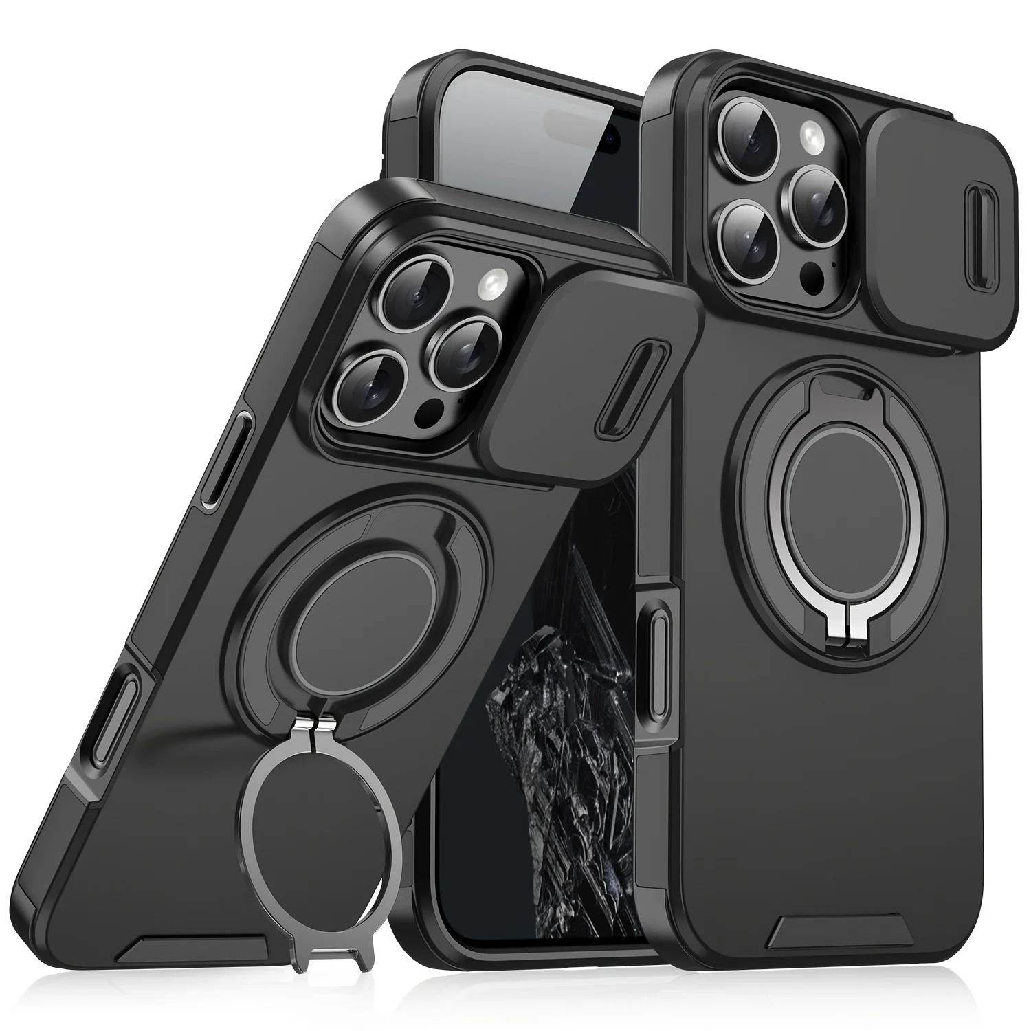 Premium Heavy Duty Armor Magnetic Bracket Case with Slide Camera Protection