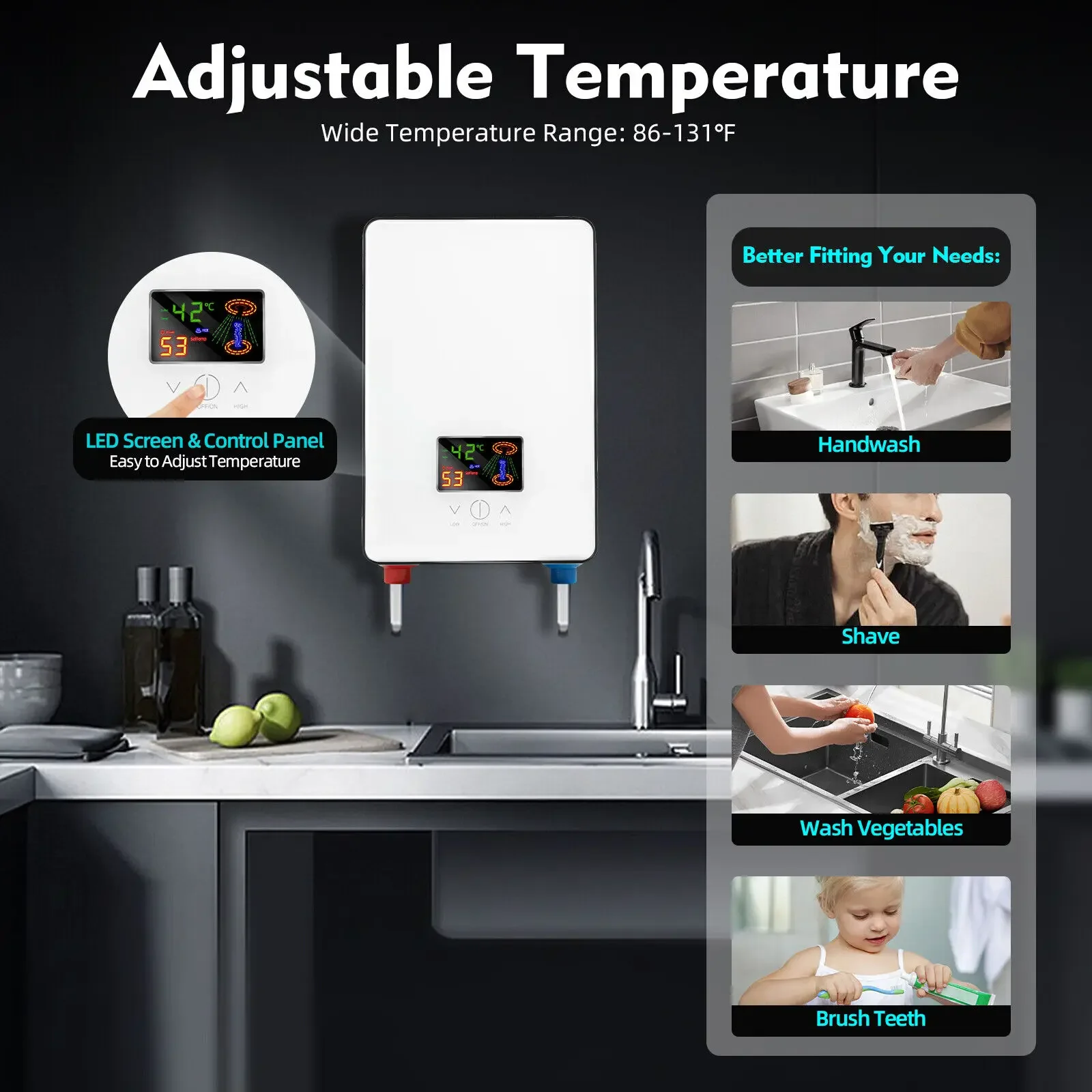 4500W 110V Energy-Efficient Instant Water Heater for Home, RV & Apartment Use, Complete with Shower Head