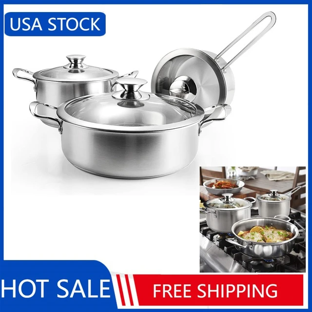 Stainless Steel Cookware Set, 6-Piece pots and pans set, Works with  Induction, Electric and Gas