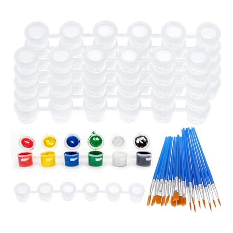 

60 Empty Paint Can Strips 3Ml With 30 Paint Brushes Set Kit Clear Paint Cups Set Kit With Lid Acrylic For Painting Art School