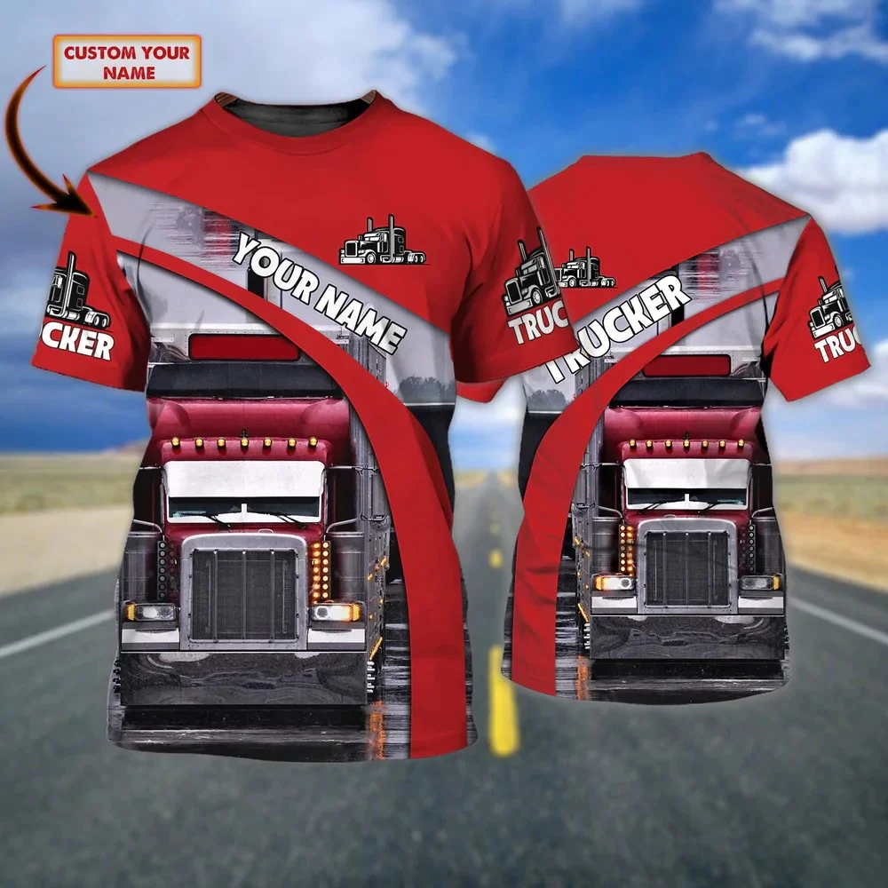 PLstar Cosmos Sommer Herren T-Shirt Maßgeschneidertes rotes LKW 3D-gedrucktes T-Shirt Unisex Casual Kurzarm Geschenk für Trucker DT85
