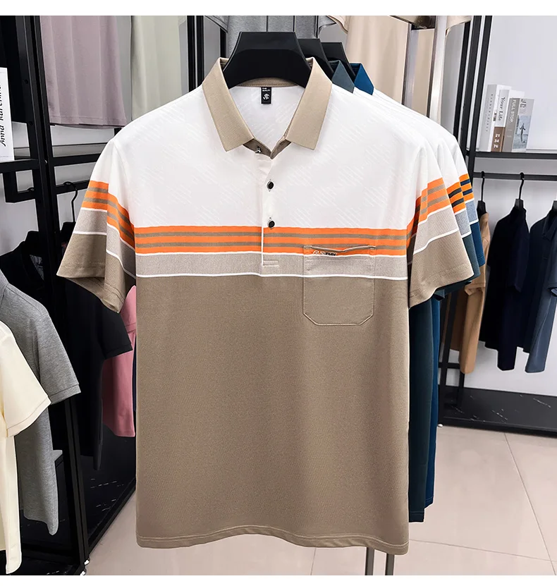 Fashion luxury short sleeve polo shirt summer new brand embroidered pocket trend striped color blocked T-shirt men's clothing 19 S68b115aa8da64ad09cfaa5b624258e1et