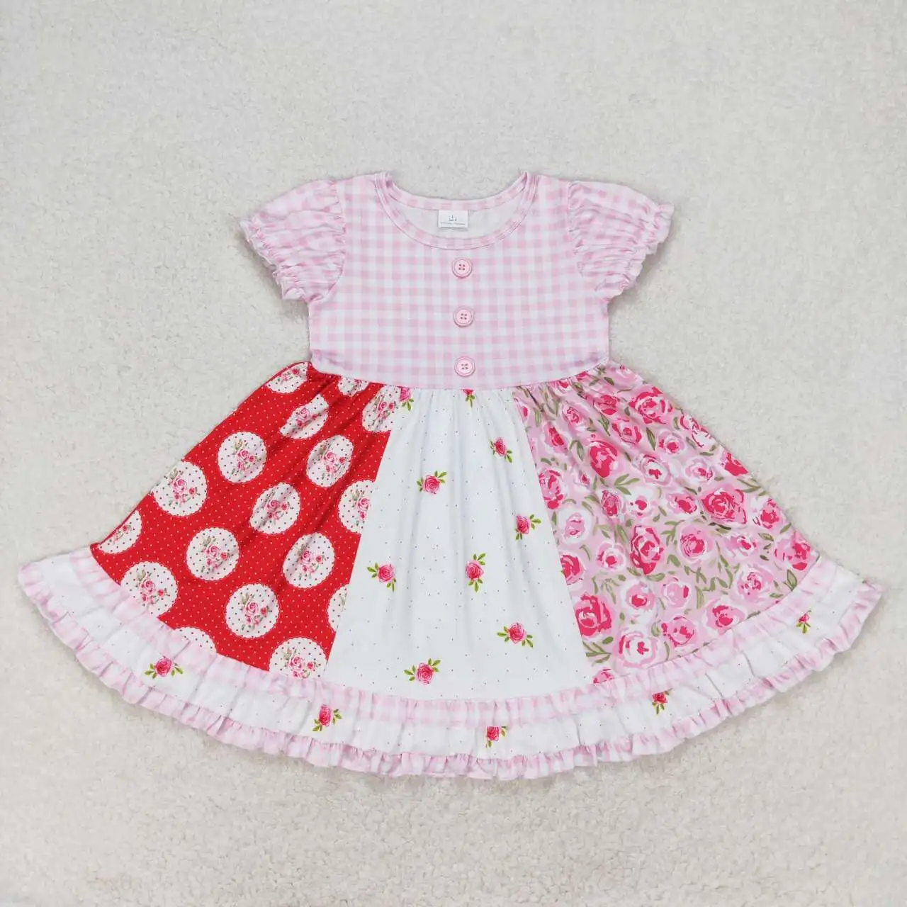 

Розовое Цветочное платье для маленьких девочек, оптовая продажа, эксклюзивная летняя одежда для малышей, популярные детские юбки с коротким рукавом