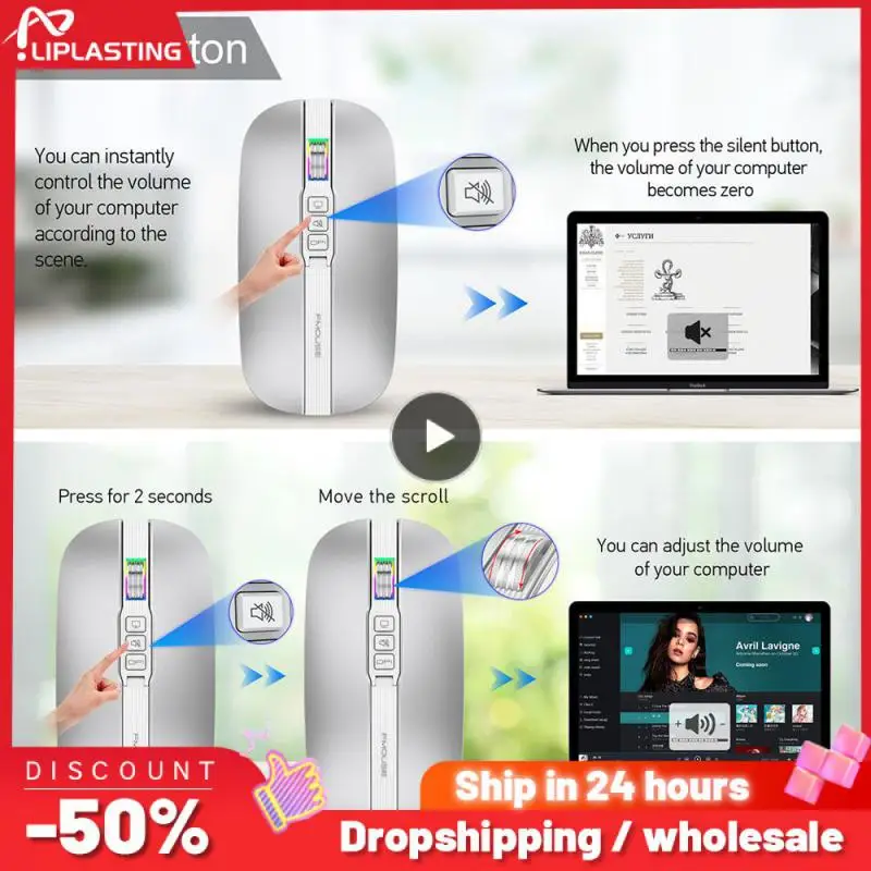 Mouse Da Gioco 1600Dpl Silent Mute Slim Mouse Laptop Office Mouse Wireless Accessori Per Computer Mouse Wireless Ricaricabile