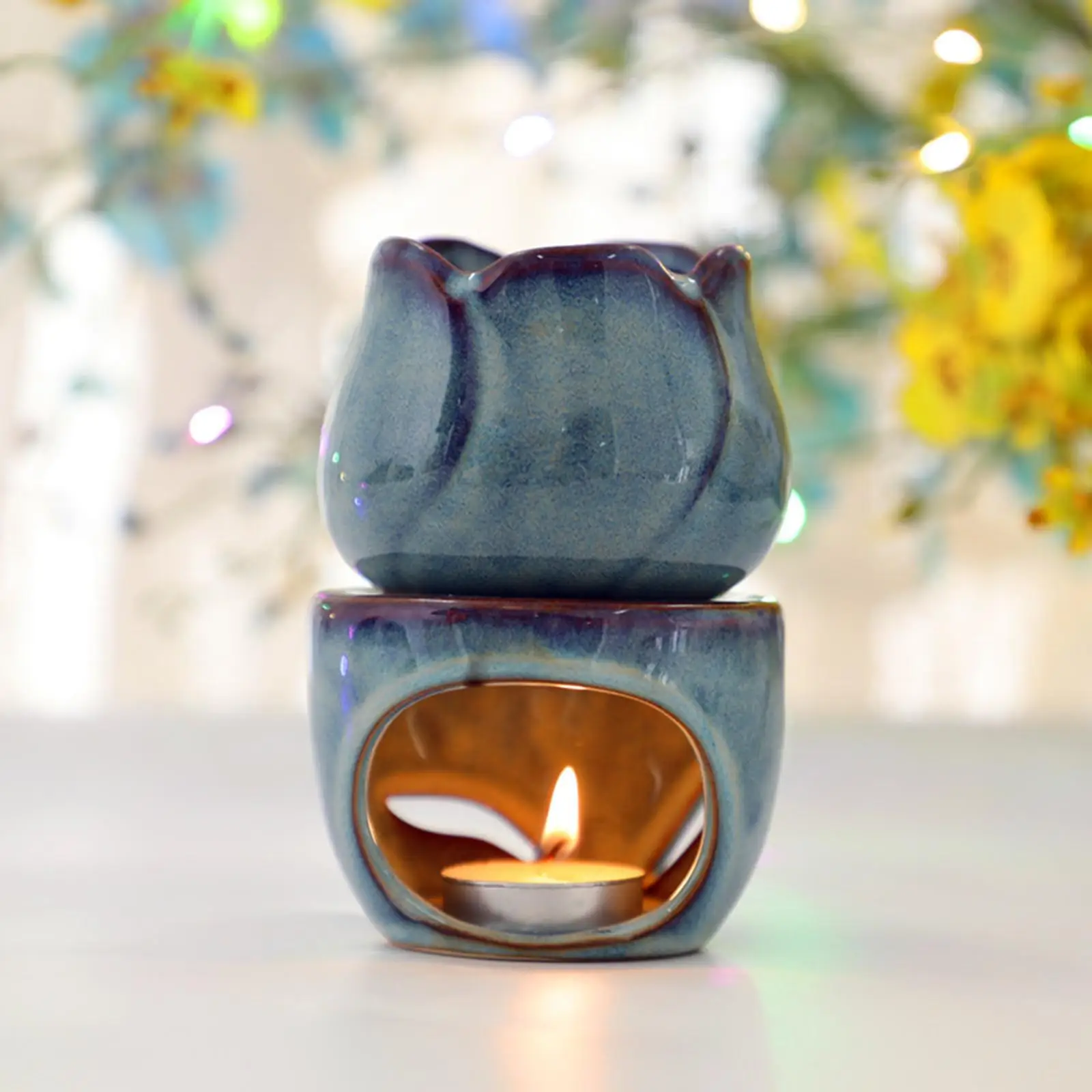 Blue Ceramic Oil Burner Wax Melt Essential Oil Holder for SPA Yoga Aromatherapy