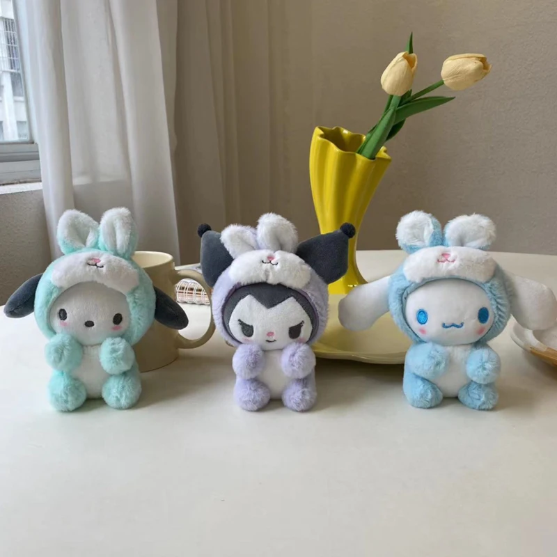 15CM Sanrio 토끼 Plush Keychain Kawaii 산리오 시나모롤 포차코 키링 Accessories Cartoon Rabbit Keychains Kids Girl Toys Pendant Holiday Gifts plush keychain key chain bunny keychain