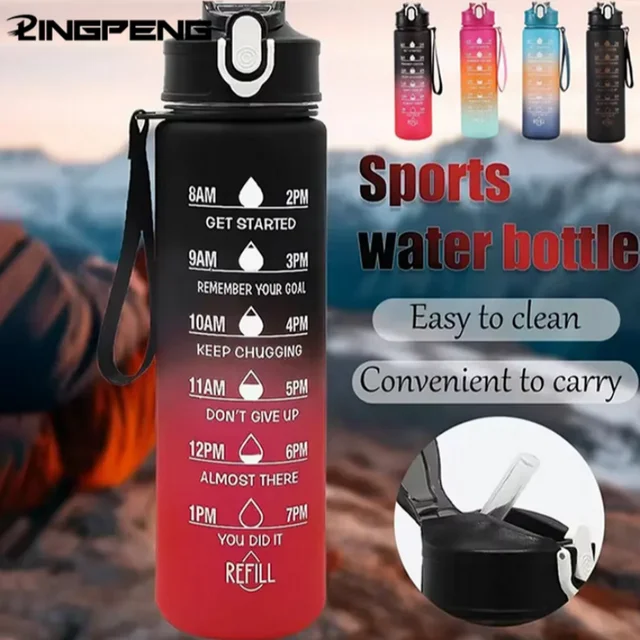 Sports Water Bottle with Time-Tracking Straw Leak Proof Locking Flip Cover for Easy Carry Ideal for Outdoor Adventures 2