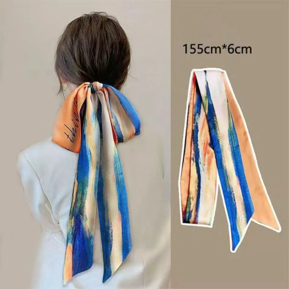 Band lange Streifen Seide Schal Stirnband neue Retro Haarring Frau Kopfschmuck chinesischen Stil Haars eil Druck gebunden Haar Turban – Detail 11