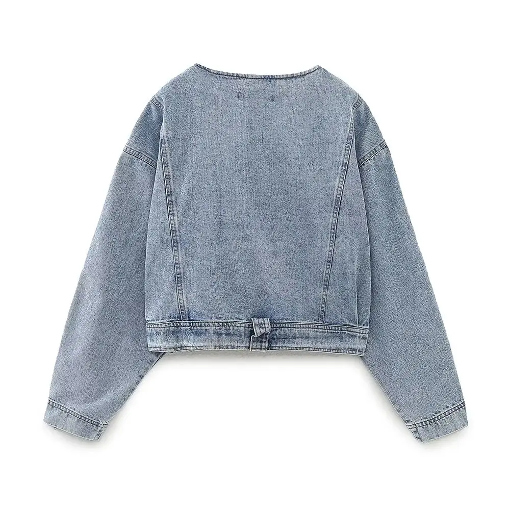 Jenny&Dave Zippers Casual Tops Bomber Jacket Women Women's Fashion British High Street Washed Retro Distressed Denim Jacket