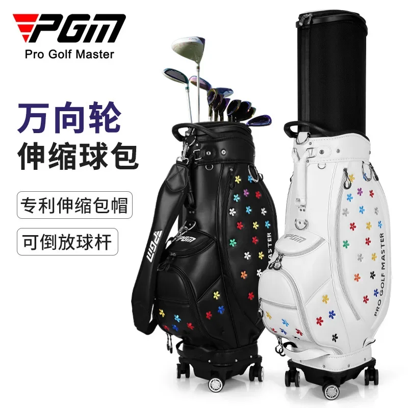 

PGM Women's Golf Bag Microfiber Four Wheels Rain Cover Telescopic Ball Package Lady's Aviation Clubs Bag QB138