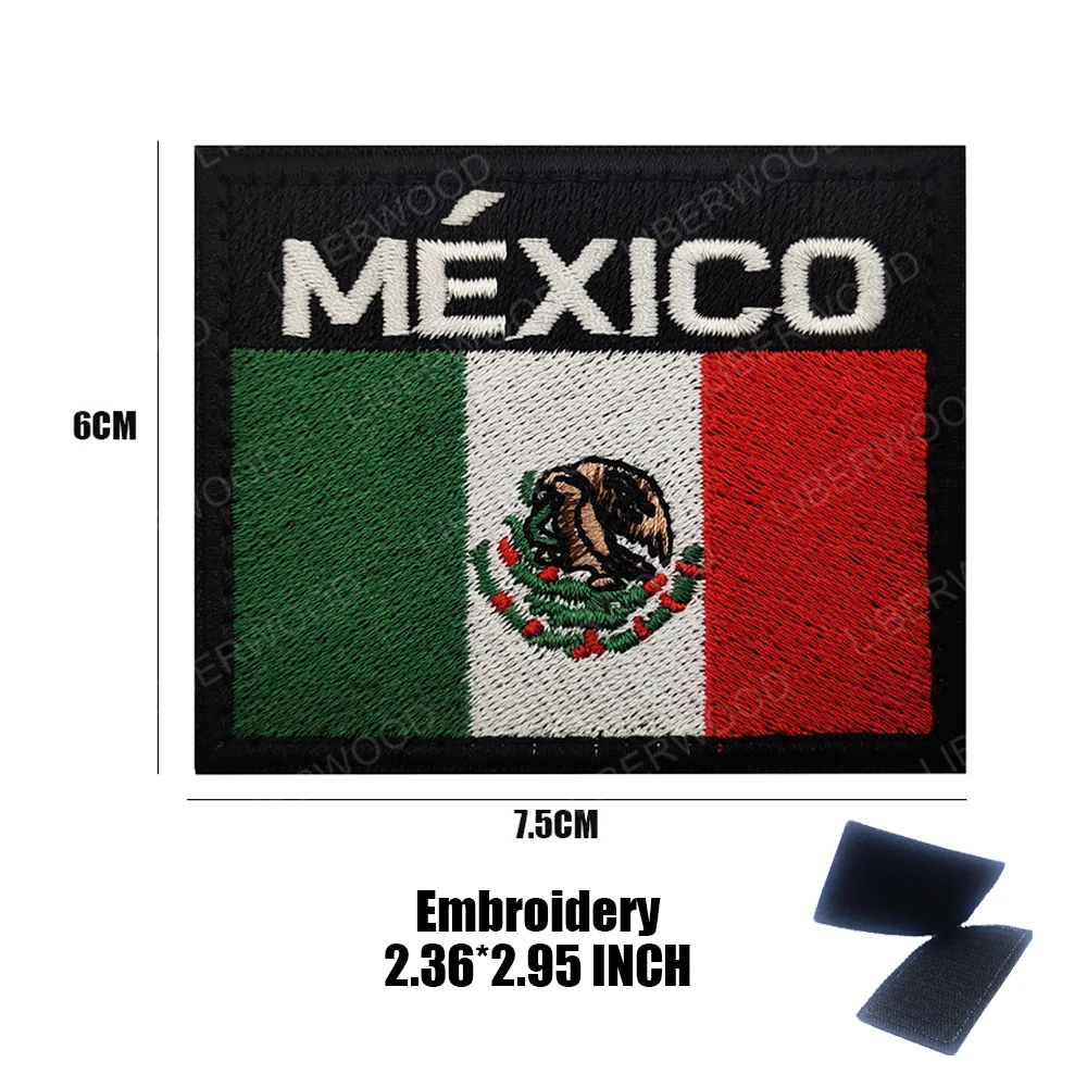 LIBERWOOD Mexico Flag Skull Embroidered Patch IR Reflective Mexican  Tactical Army Hook National Eagle Emblem Armband