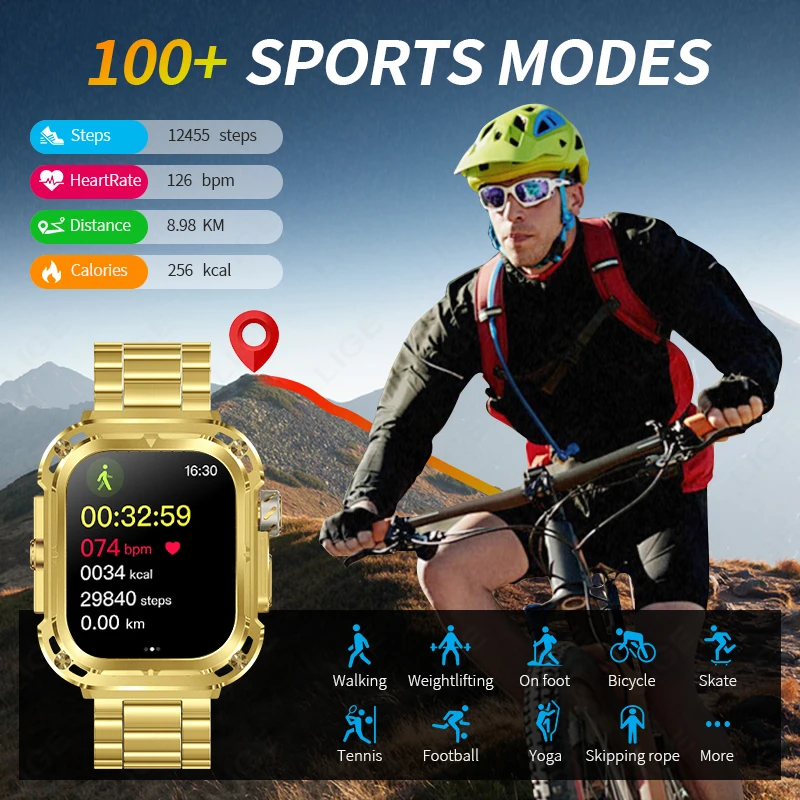 LIGE New GPS Tracker Smart Watch 460mAh Battery 2.1'' HD Screen NFC Compass Men Smartwatch Military Outdoor Sports Watches 2025