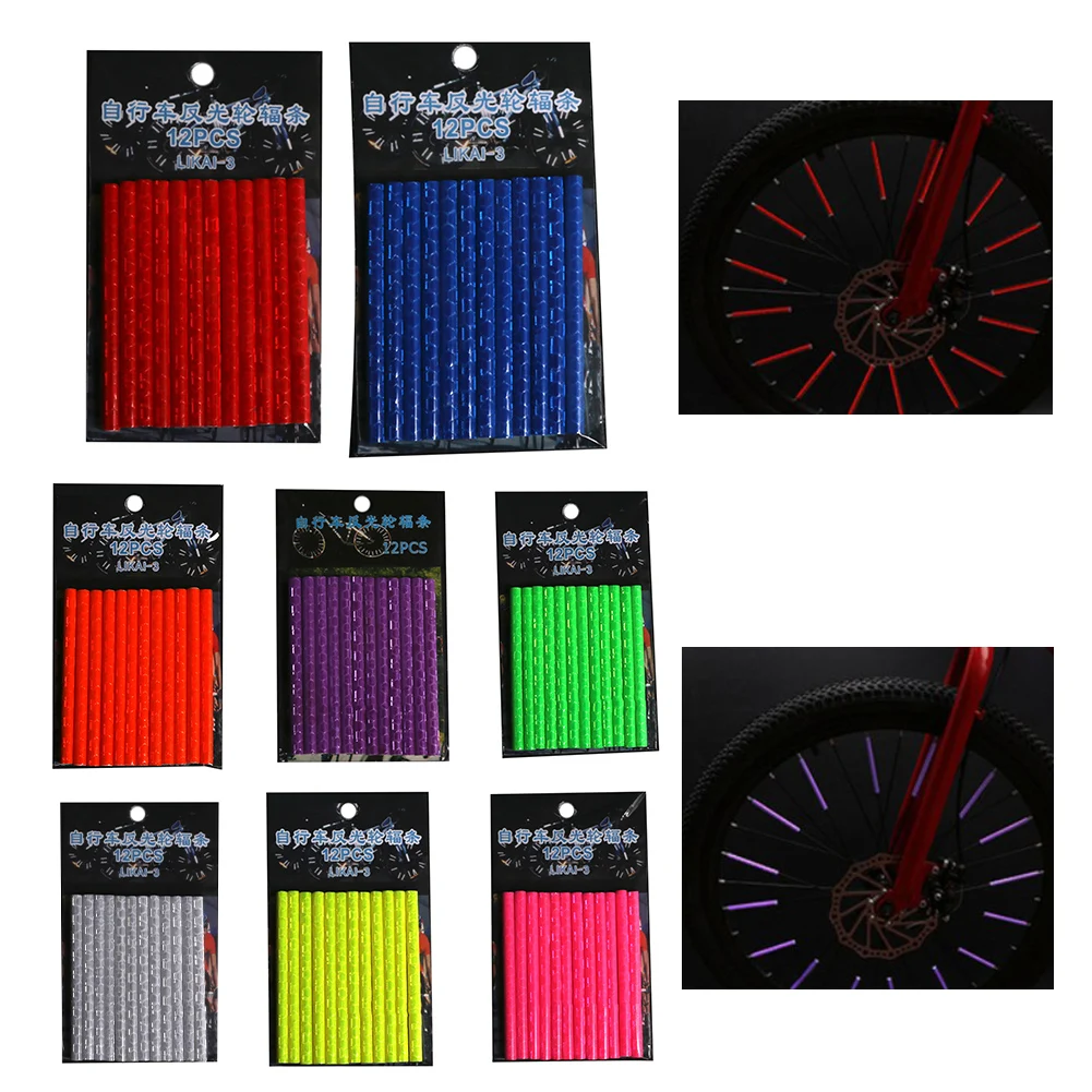 12Pcs Bicycle Spoke Skins Wraps Universal-Dirt Bike Spoke Covers Mountain Bike Night Riding Colorful Wheel Decoration Reflectors