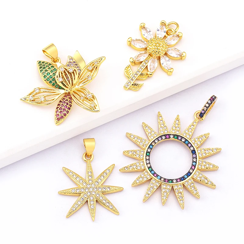 Handmade Decorations Fashion Copper Zircon Moon Star Flowers Charms DIY Needlework Exquisite Charms Pendant Jewelry Wholesale