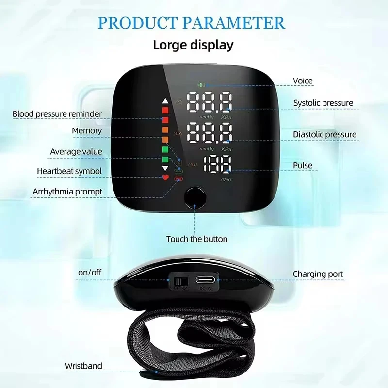 Rechargeable Wrist Blood Pressure Monitor Medical Baumanometro Digitlal Tensiometro Health Tonometer Sphygmomanometer
