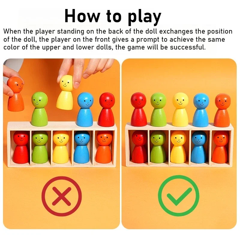 Montessori Color Třídění hraček Barva odpovídající smyslová hra dřevěná barva panenky odpovídající rané vzdělávání učení