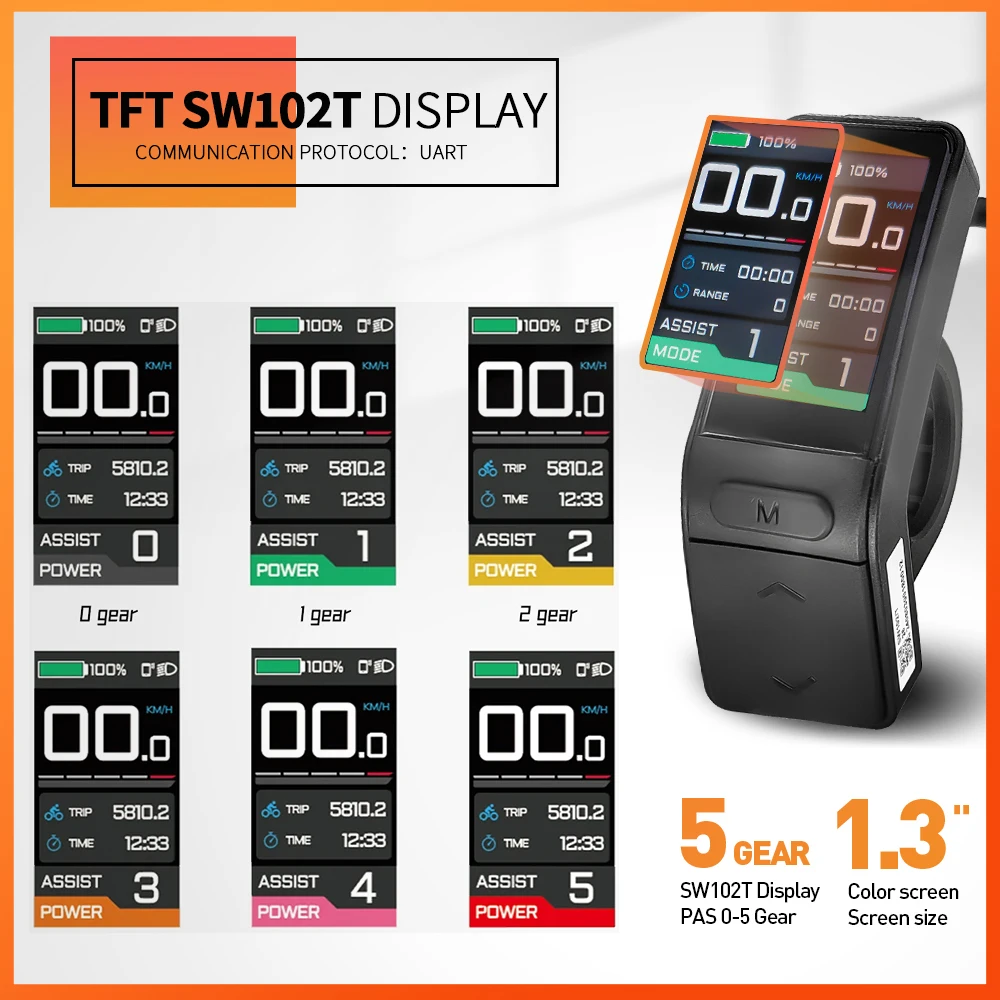 Bicicletta elettrica di alta qualità HMI SW102 display adatta per motore mozzo e Bicicletta elettrica di alta qualità HMI SW102 display adatta per motore mozzo e