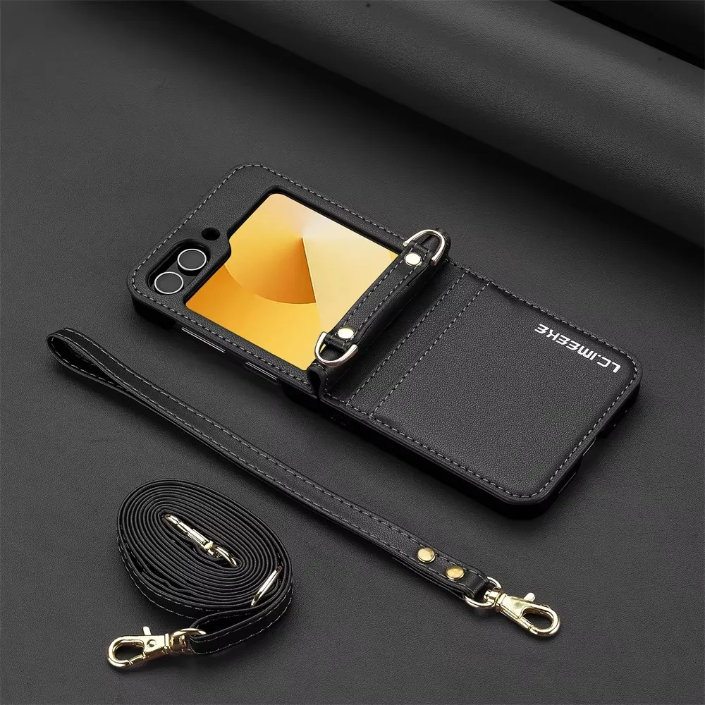 Crossbody Wallet Case with Card Holder and Lanyard Strap - Leather Cover