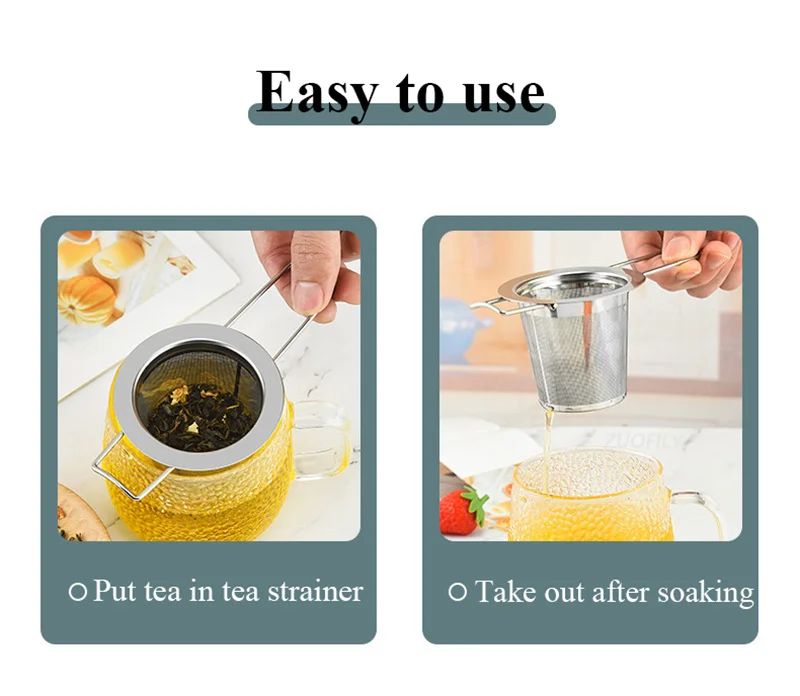 Description Picture 6 of itemMulti Style Handle Tea Infuser Fine Mesh Coffee Filter Stainless Steel Tea Strainer Teapot Cup Hanging Loose Leaf Spice Leak 1Pc