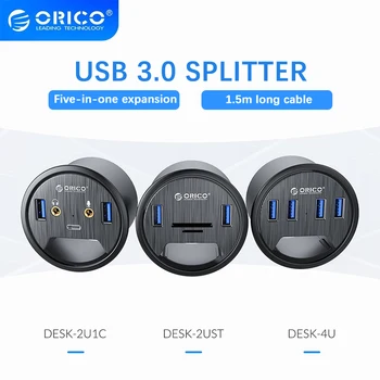 ORICO 데스크 그로멧 USB 3.0 허브 사운드 카드 5Gbps 고속 유형 C 분배기 SD TF 독 스테이션 헤드폰 마이크 데스크탑 PC 데스크용 오디오 인터페이스 어댑터