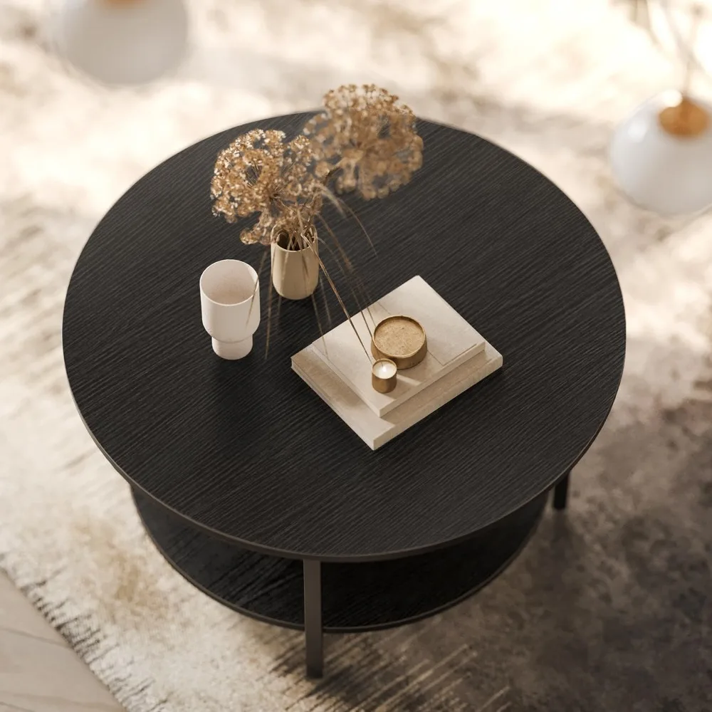 Round Lift Top Coffee Tables , Coffee Table for Living Room Reception Room, 2 Tier Small Round Coffee Table Circle Dining Tables 6