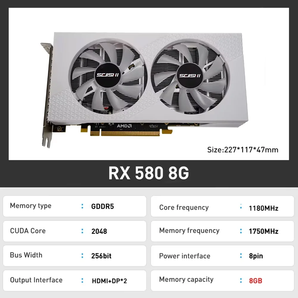 SEJISHI SJS RX580 8G Video Card GDDR5 Memory Gaming Graphics Card