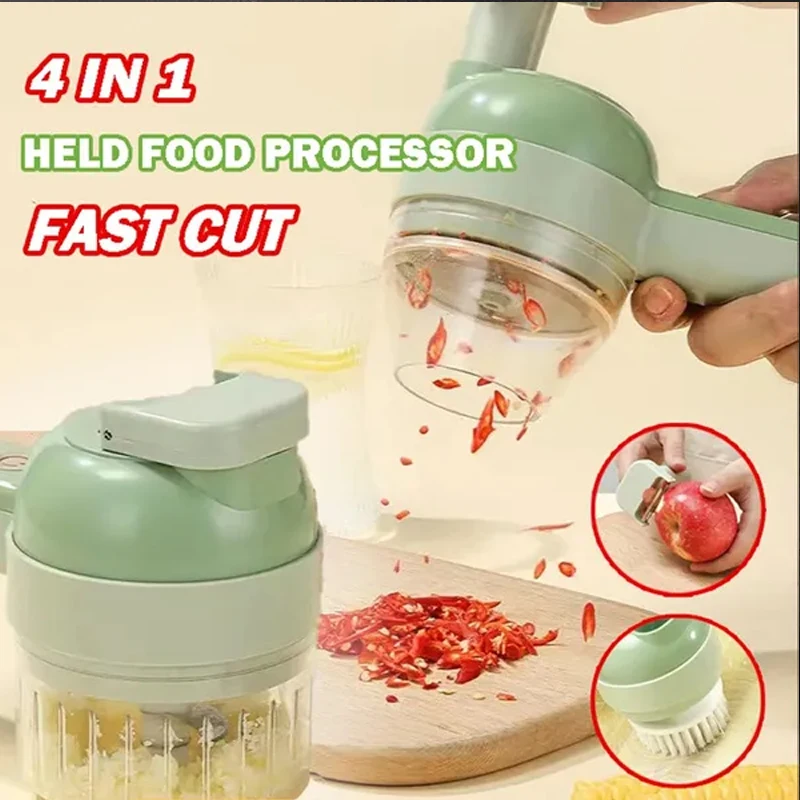  4 in1 Handheld Electric Vegetable Cutter Slicer Garlic Mud  Masher USB Wireless Chopper Cutting Pressing Mixer Food Slice for Garlic  Pepper Chili Onion Celery Ginger Meat (White): Home & Kitchen