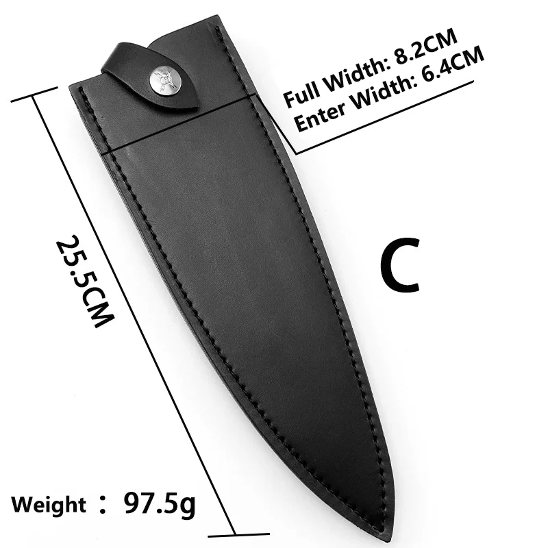 4 SIZE First Layer Leather Genuine Cowhide Chef Straight Knife Sheath Cook Knives Cover Kitchen Scabbard with Buckle Real Black