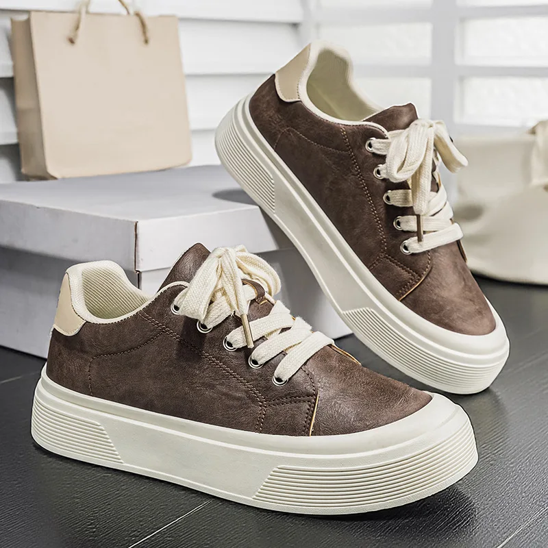 2026 Spring New Large Men's Thick soled Height increasing Board Shoes Hong Kong Style Casual Single Shoes Student Sports Shoes 1