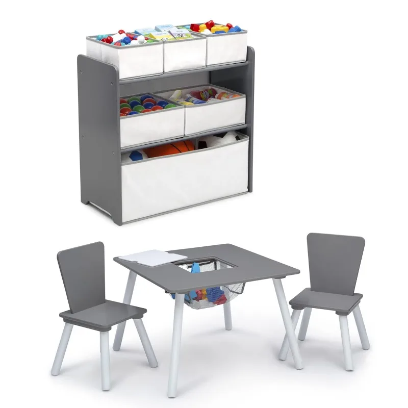 4-Piece Toddler Playroom Set Grey/White