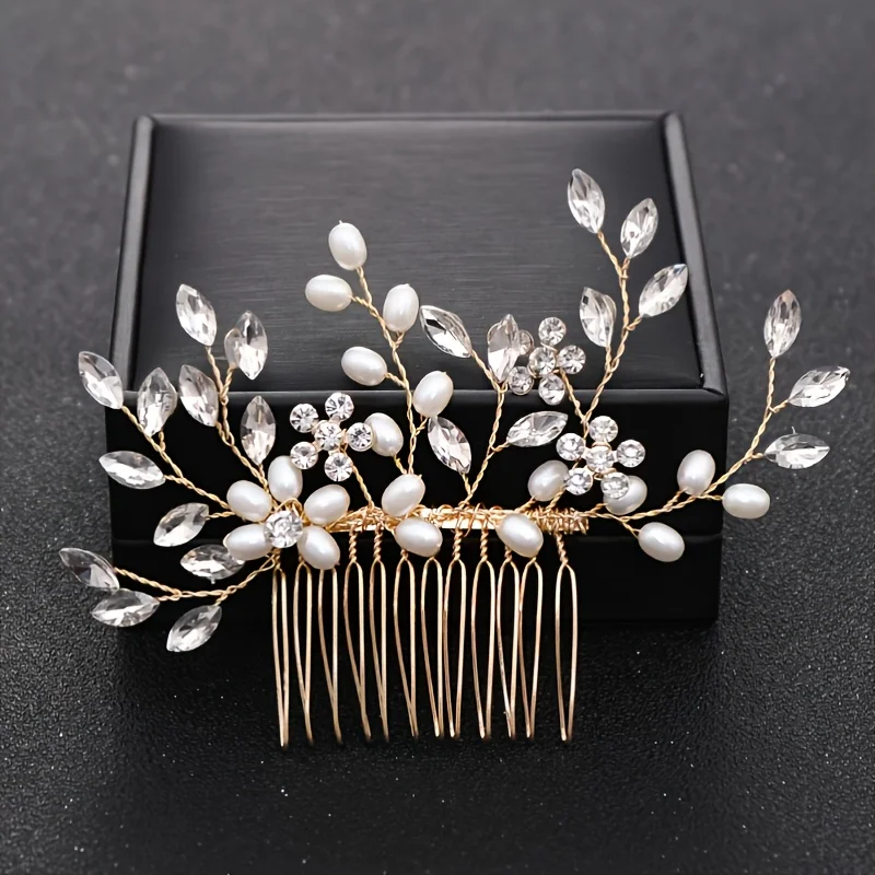Wedding Crystal Flower Pearl Hair Comb Pin Band Party Rhinestone Hairpin Headband Tiara Wedding Bridal Hair Accessories Jewelry