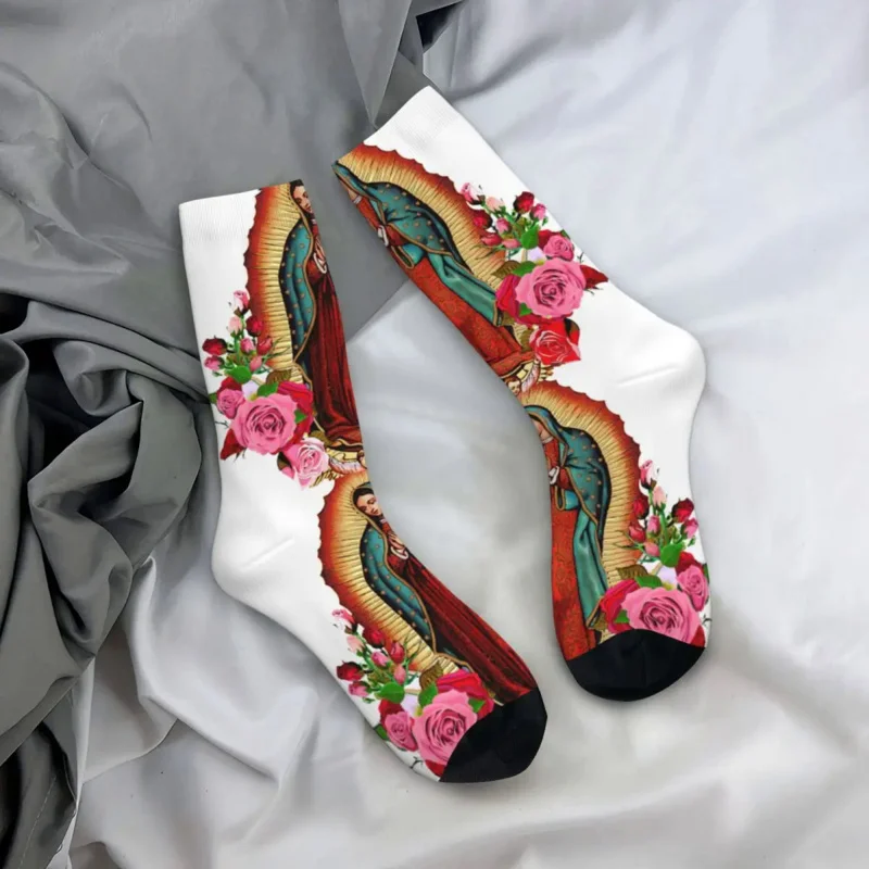 

Retro Our Lady Of Guadalupe Virgin Mary Soccer Socks Polyester Long Socks for Women Men Breathable