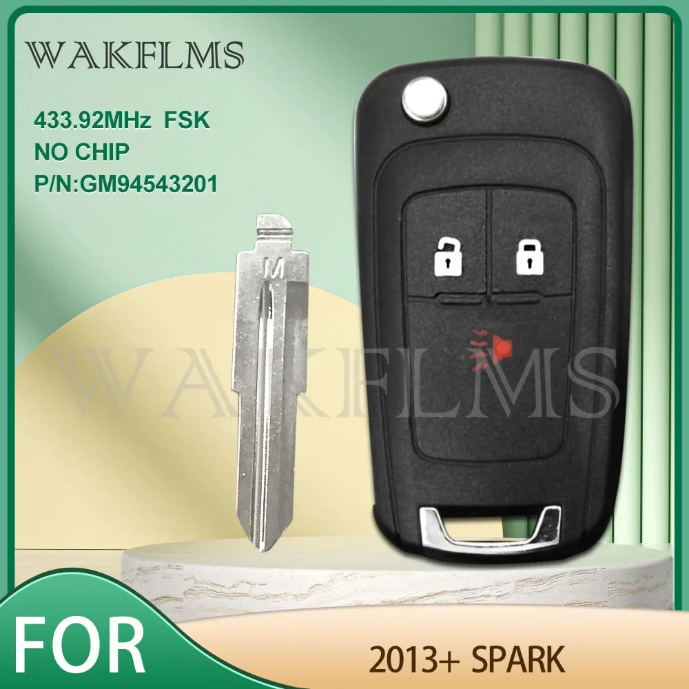 For Chevrolet Spark 2013- Flip Car Key 433MHz No CHIP 8E Chip P/N:GM94543201
