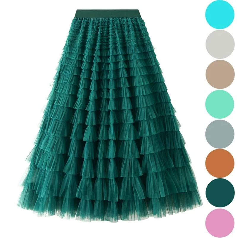 

New Summer Fashion Tutu Tulle Skirt for Women Loose High Waist Ruffles Cake Skirts 2023 Spring Korean Maxi Long Mesh Skirts