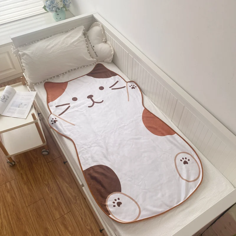 1.5M Cute Brown Cat Flannel Blanket Plush Animals Shape Summer Air Conditioner Sleep Blankets Home Decor for Kids Baby Birthday