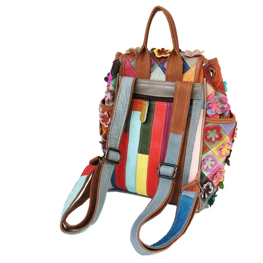 Fashion Genuine Leather Women Backpack Multicolour Flower High Quality Real Cowhide Girl Backpacks Travel Female Tote Daypack 4