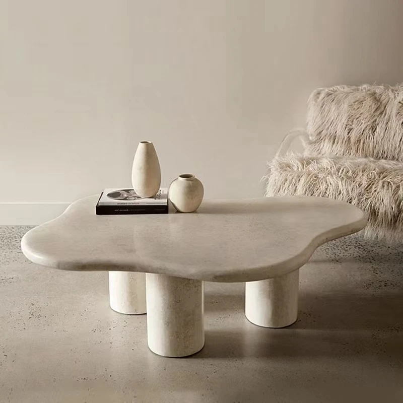 Italian Natural Travertine Columns Base Flower Shape Table Top Modern Nordic Living Room Marble Coffee Table