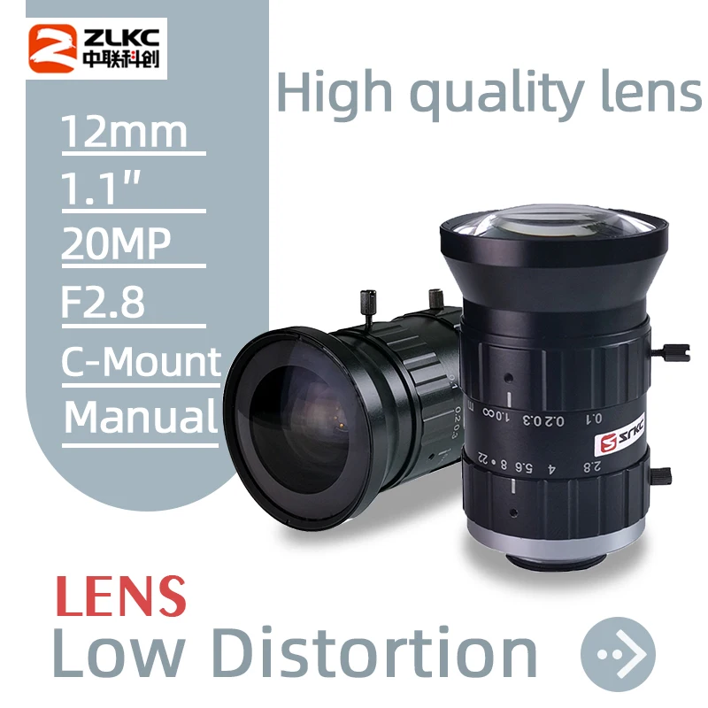 

ZLKC 20Megapixel 12mm 1.1" C Mount Lens F2.8 Camera Lenses Low Distortion Industrial Machine Vision Manual Iris FA CCTV HD 20MP