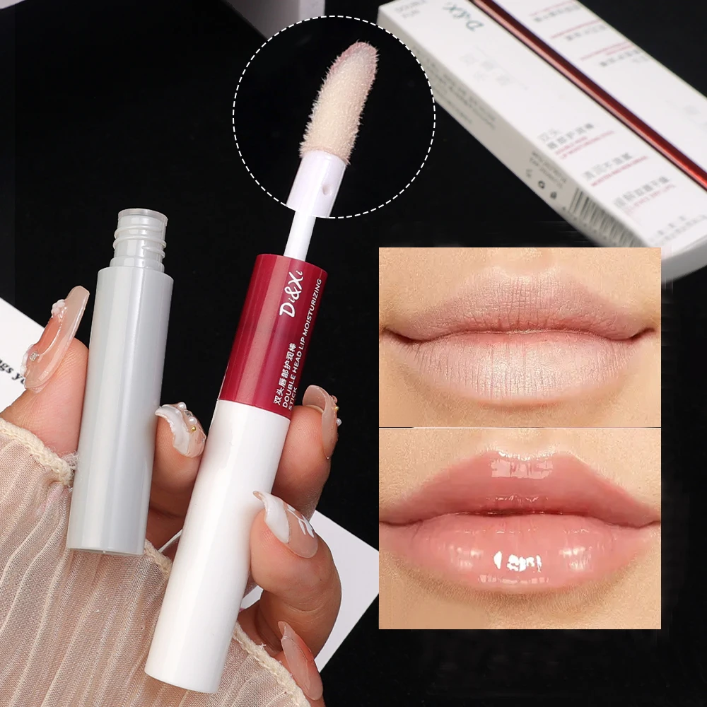 

Moisturizing Double Headed Lip Oil Lip Cream 2 in 1 Lip Plumper Prime Hydrating Lip Balm Makeup Lighten Lips Lines Care Cosmetic