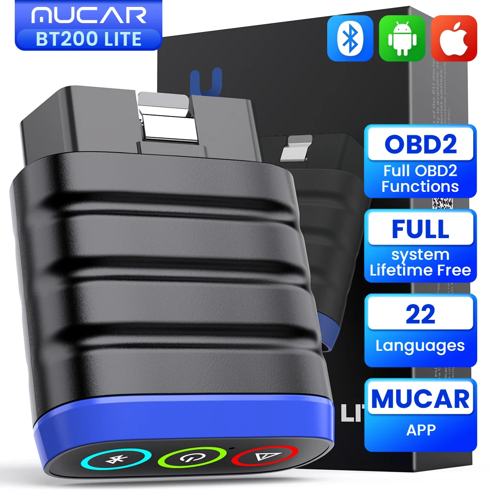 MUCAR BT200 Lite Auto OBD2 Scanner Diagnostica del sistema completo Lettore di codici chiari Data dal vivo Diagnostica per auto tramite Bluetooth DollarFix APP