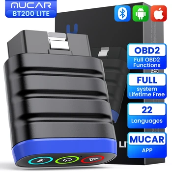 MUCAR BT200 Lite Auto OBD2 Scanner Diagnostica del sistema completo Lettore di codici chiari Data dal vivo Diagnostica per auto tramite Bluetooth DollarFix APP