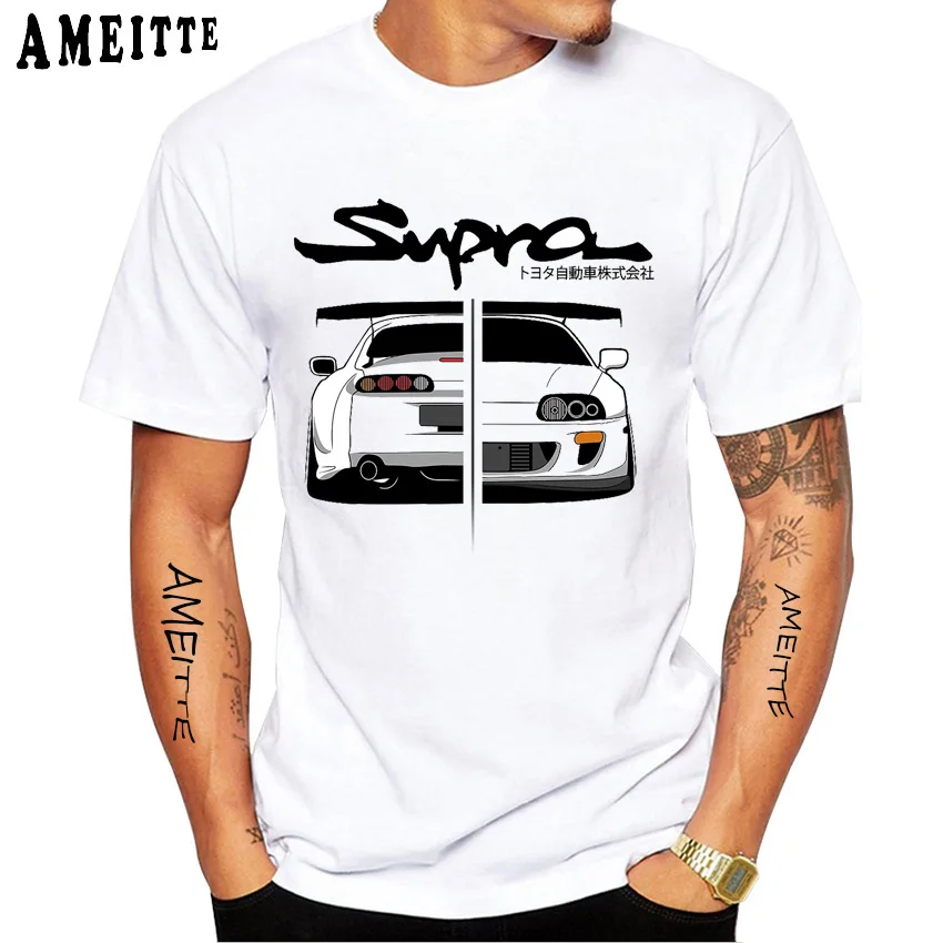 New Summer Men Short Sleeve Supra MK IV - Car Corner Design T-Shirt Hip Hop Boy Casual Tops Vintage White Tees |