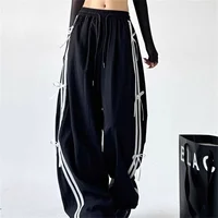 Retro Side Stripe Bowknot Wide Leg Pants Women High Waist Casual Sports Trousers Harajuku Cargo Pants Streetwear Hip Hop Joggers - Image 2