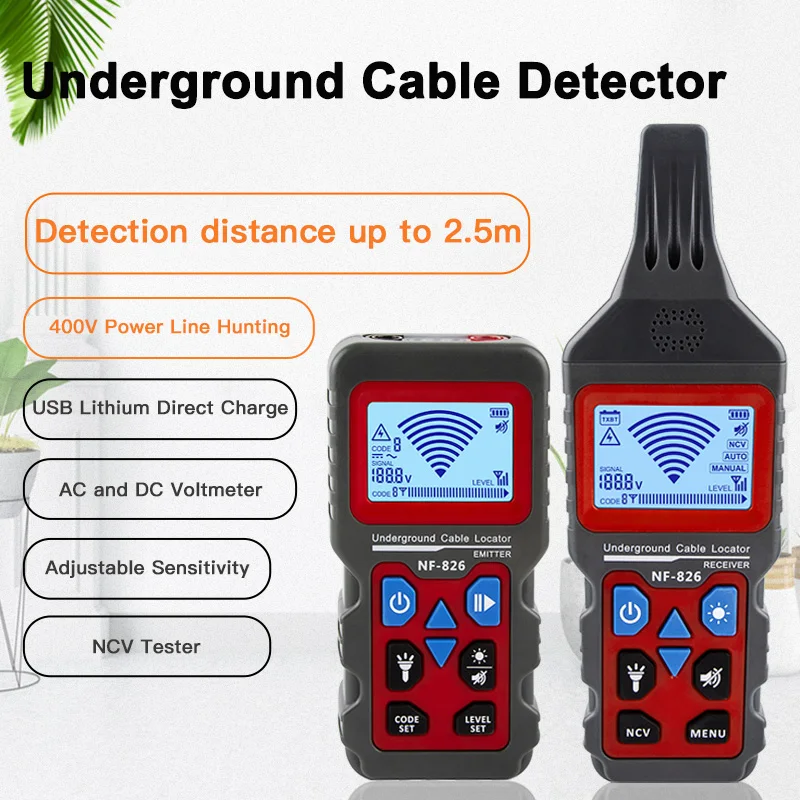 

NF-826 Underground Cable Tester Locator Wire Tracker Detection Wall Electrical Lines Water and Gas Supply Pipeline Path