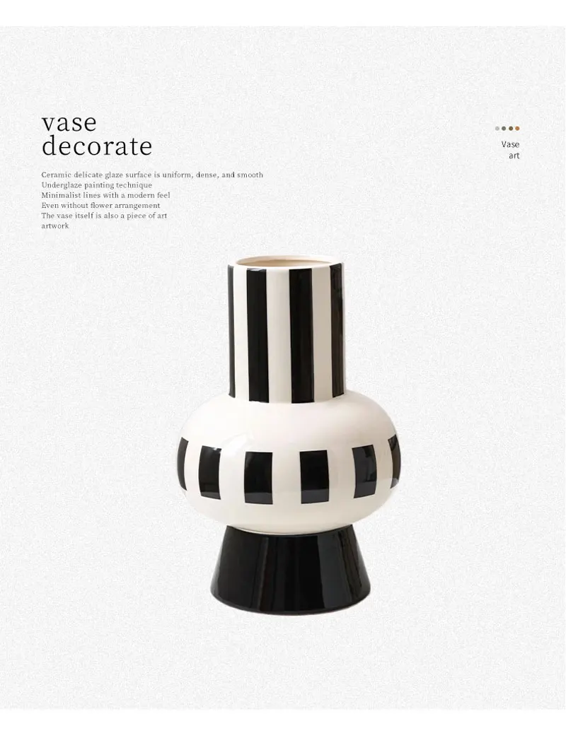 Nordic Ins Black and White Ceramic Vase Ornaments Living Room Bedroom Flower Arrangement Art Vases Home Decoration Accessories