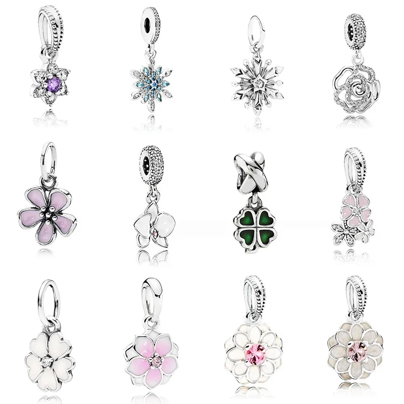 

2020 New High Quality 100% 925 Sterling Silver Flower Charm With Clear Cz For Original Diy Bracelet Pendant Authentic Jewelry
