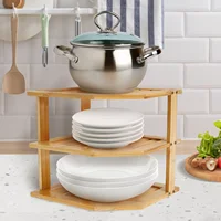 3 ชั้นตู้ชั้นวางของสําหรับห้องครัวทนทานแผ่นไม้ไผ่ชั้นวางมุมชั้นวางจานสําหรับตู้เคาน์เตอร์ 6