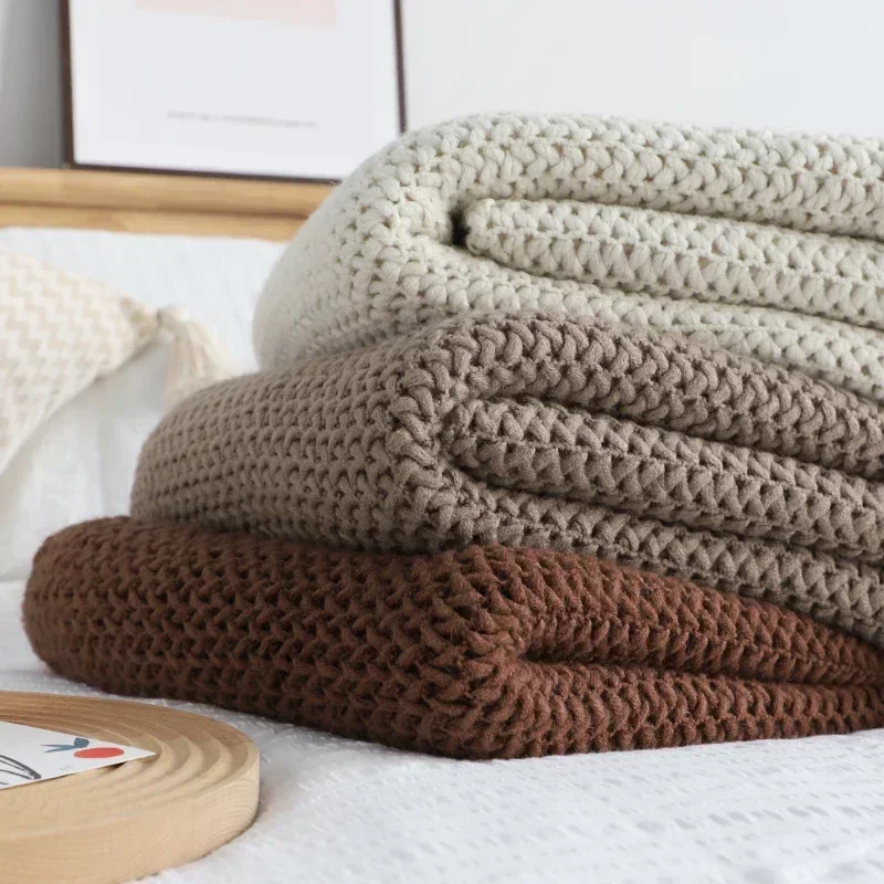 American Knitted Throw Blanket, Bedspread, Wool Blanket, Bedspread, Shawl, Bedspread, Lazy Sofa Cover, Bed End Towel, Home Decor